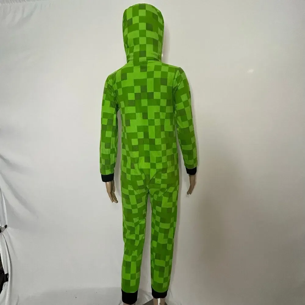 Minecraft Boys 10/12 Green Pixel Fleece Hooded One Piece Pajama Costume